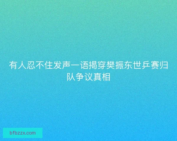 有人忍不住发声一语揭穿樊振东世乒赛归队争议真相